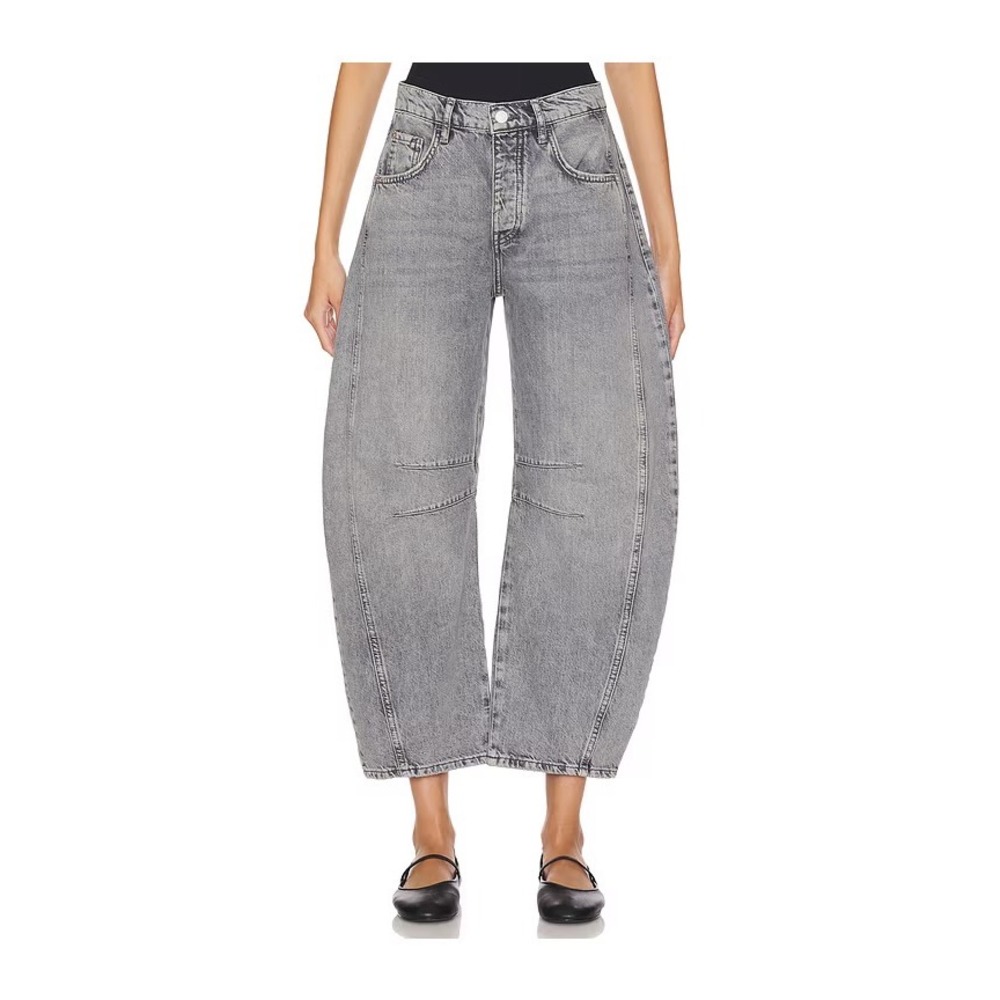 We The Free People Jeans Womens 27 Good Luck Barrel Mid Rise Gray Denim Cotton
